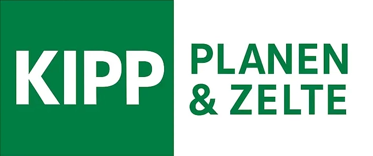 Logo von Kipp mit dem Schriftzug 'KIPP' und 'PLANEN & ZELTE' in grüner Schrift auf weißem Hintergrund.