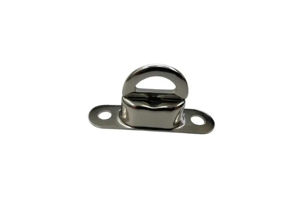 Kleiner Drehverschluss aus Metall mit einer ovalen Öffnung und zwei Befestigungslöchern für die Montage.
